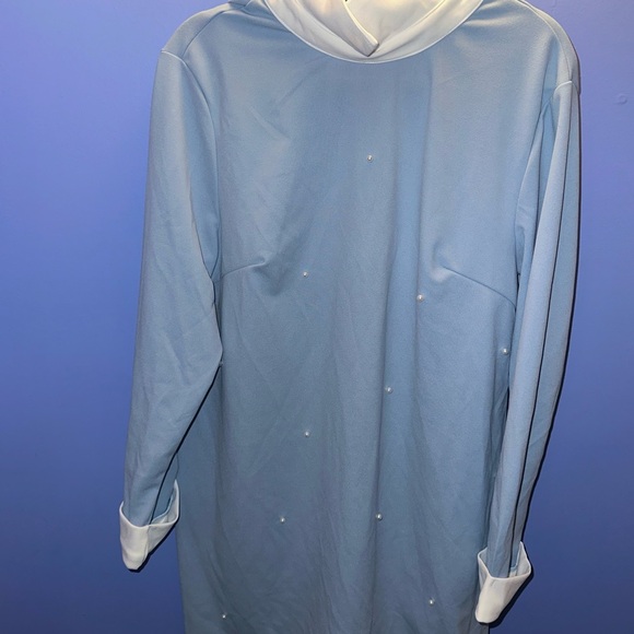 Light Blue Long Sleeve Dress with Pearl Accents - Picture 1 of 5
